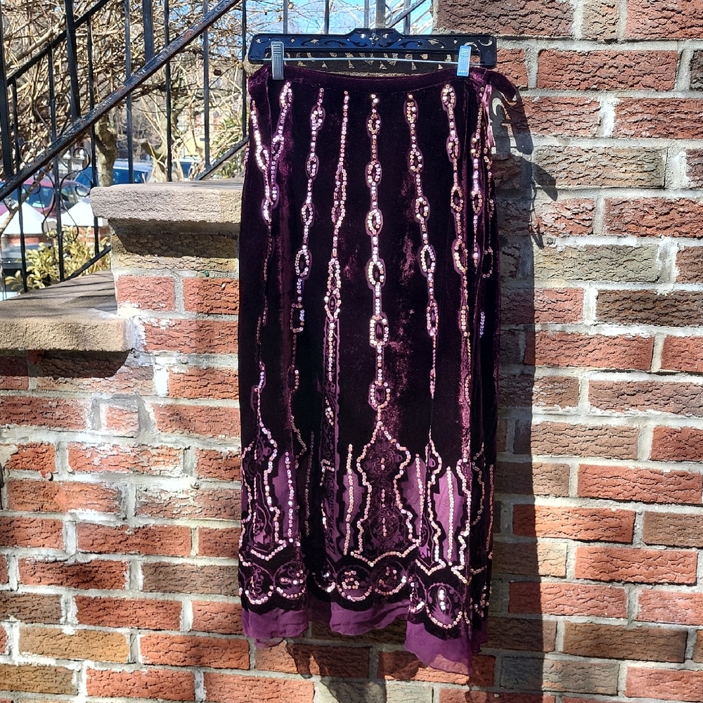 Velvet Sequin Maxi Skirt in Deep Purple